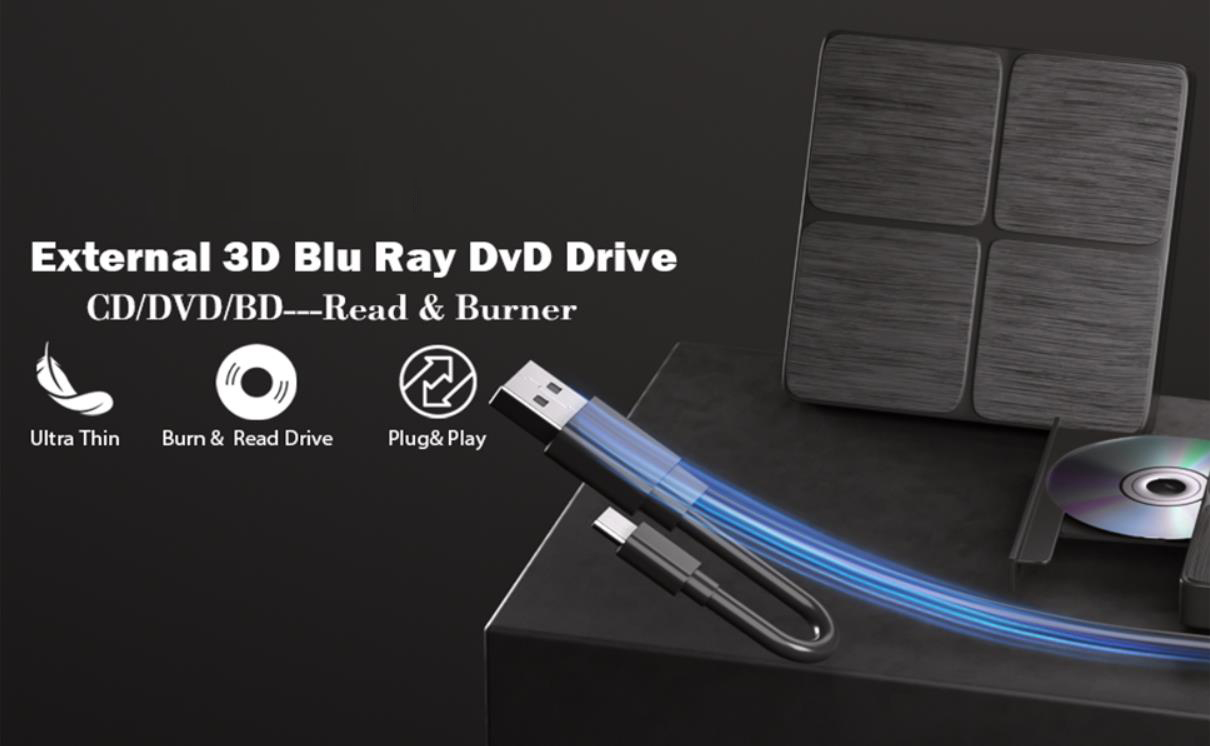 External Blu Ray Drive-Portable Blu Ray DVD Player, Read and Write BD/DVD/CD, USB 3.0 Type C Blu Ray