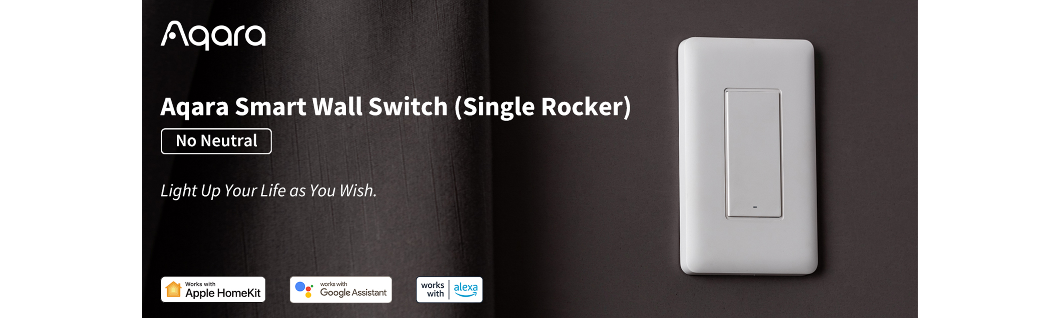Aqara Smart Wall Switch (No Neutral, Single Rocker), Requires Hub