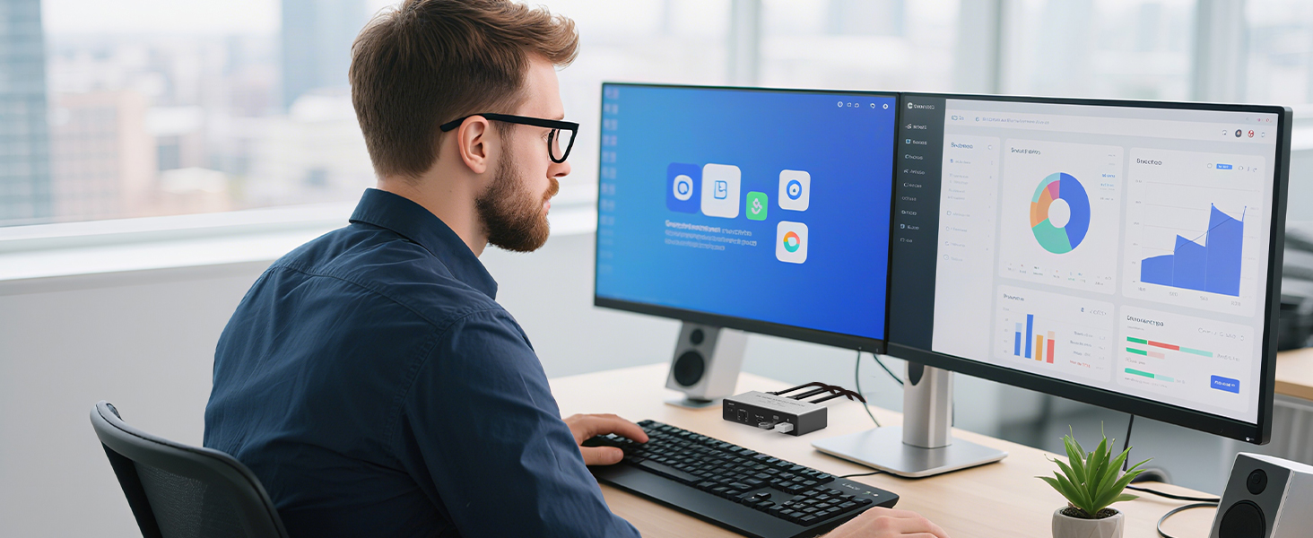 8K@60Hz HDMI KVM Switch 2 Monitors 2 Computers, Aluminum KVM Switch with 4 USB 3.0 Ports