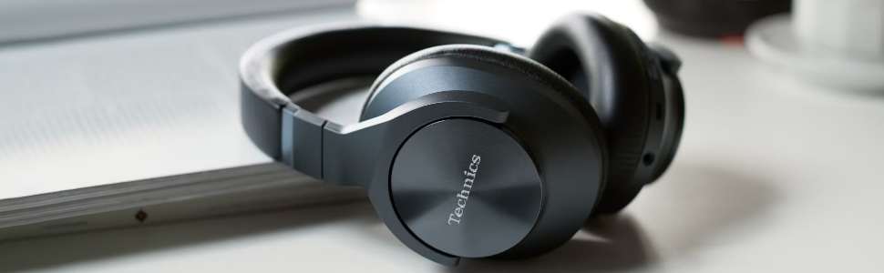 Technics EAH-A800 over-the-ear headphones on a desk