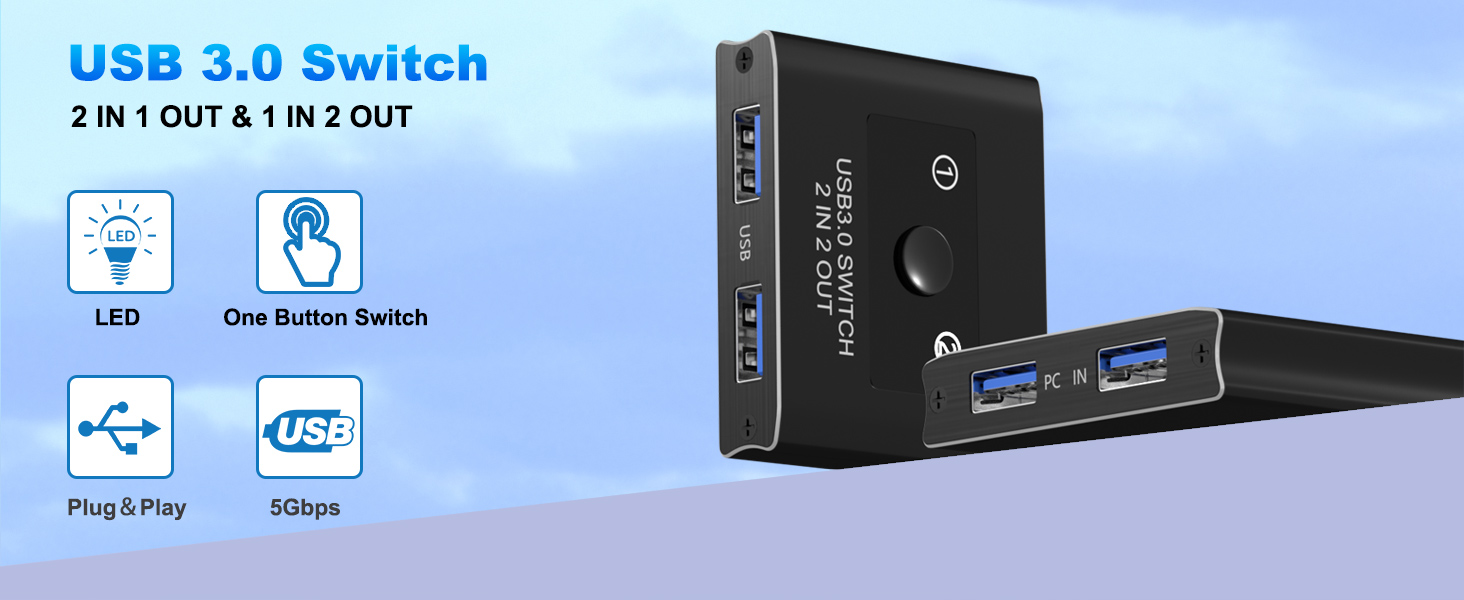 USB 3.0 Switch, USB 3.0 Switcher 2 in 2 Out, USB 3.0 Switch Selector, USB Switcher for 2 Computers S