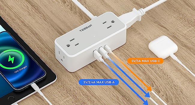 USB-C: 5V/3A Max, USB-A: 5V/2.4A Max