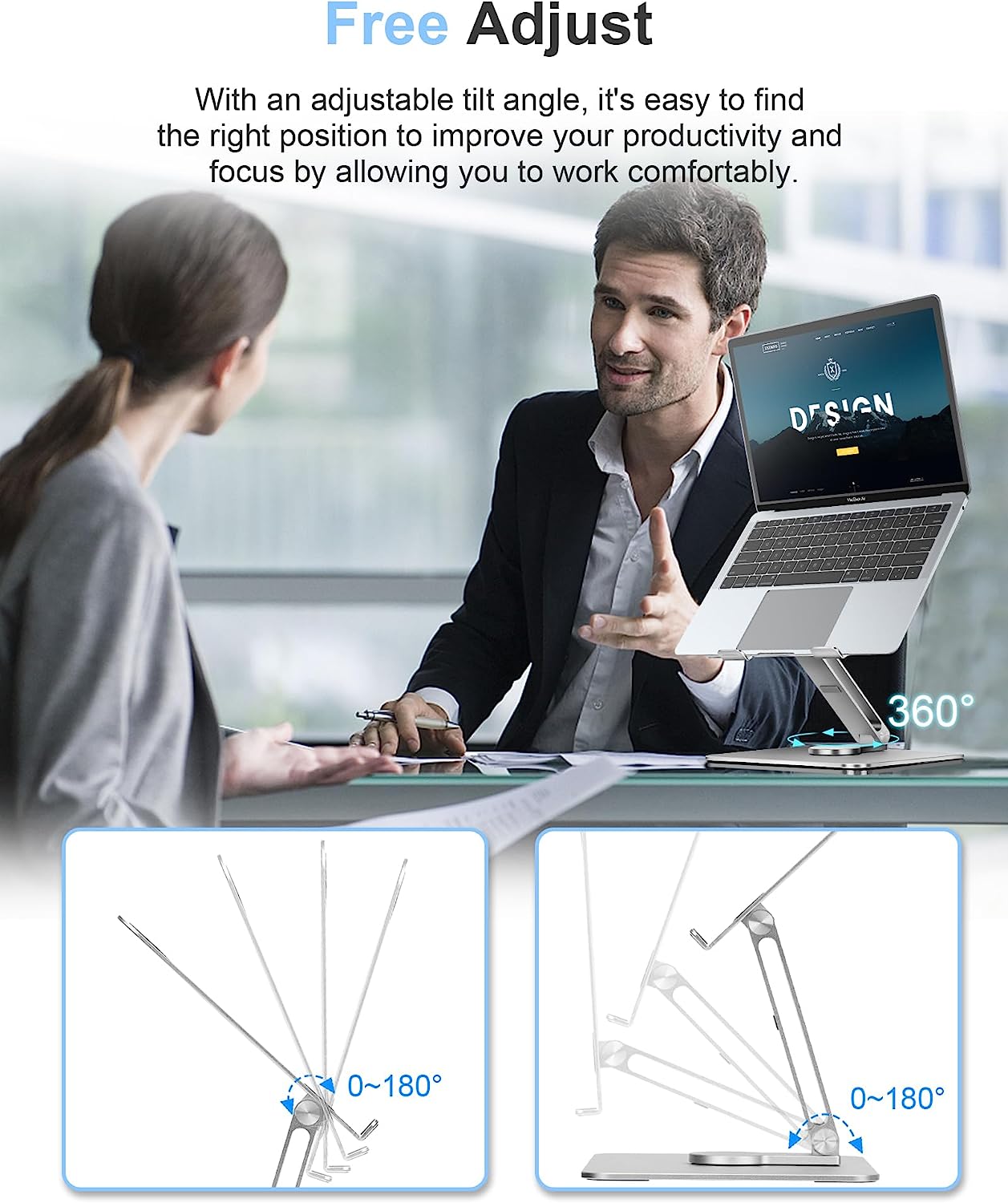 AUBEAMTO Ultra-Stable Swivel Laptop Stand for Desk,Adjustable Height  Aluminum Computer Stand with 360 Rotating Base Compatible with MacBook  Air/Pro and All 10-17.3 Laptops for Office Home - Silver 