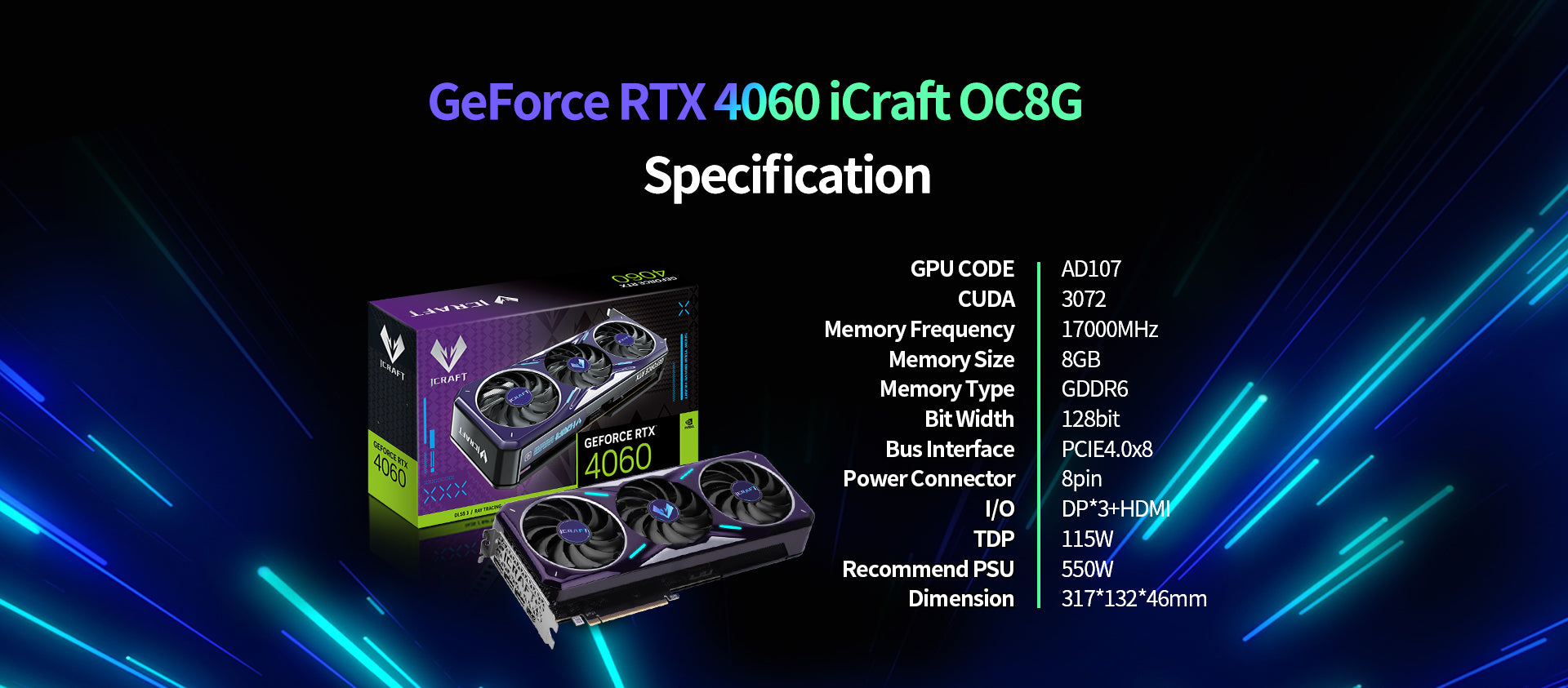 MAXSUN GeForce RTX 4060 iCraft OC 8G Graphics Card, 3x