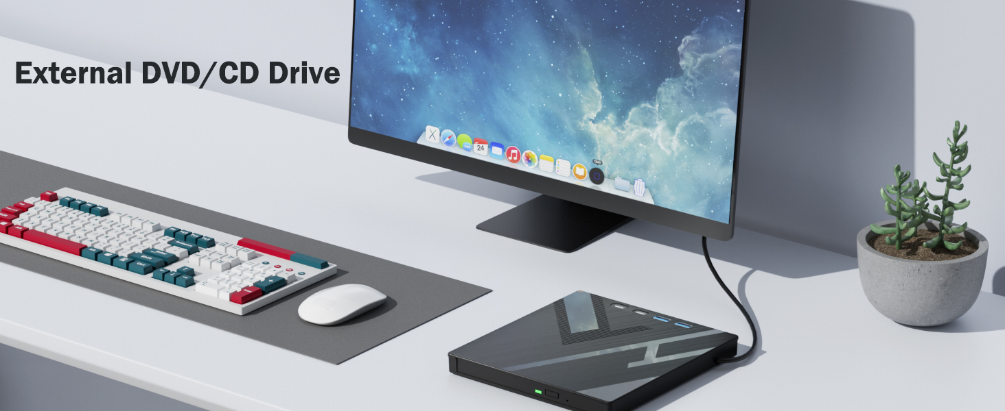 7 in 1 External CD/DVD Drive for Laptop, Portable DVD Player for Laptop with 2 USB A & 2 USB C and S