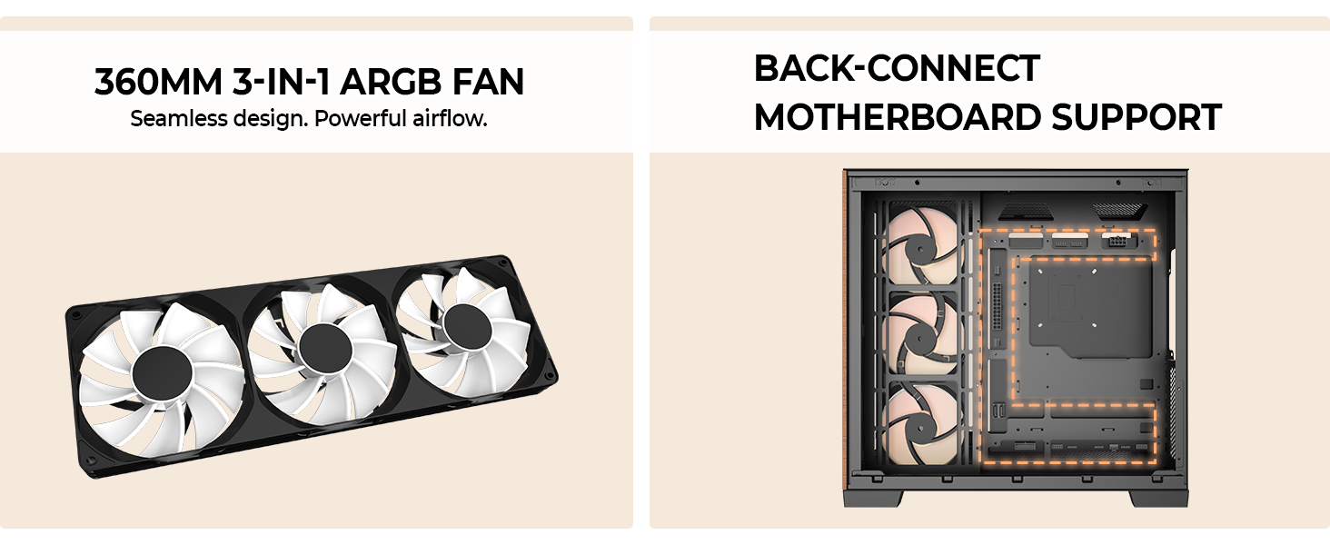 Supports back-connect motherboards for cleaner cable management and improved airflow.