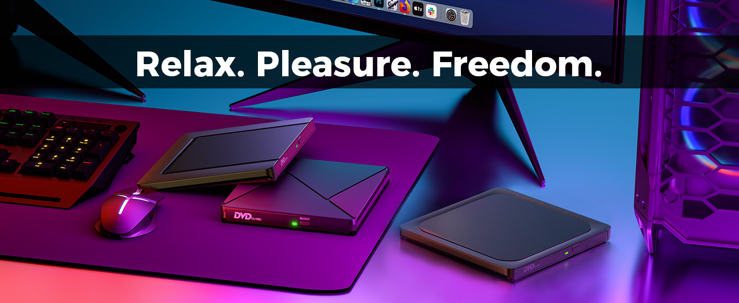 External DVD Drive with Brushed Metal Surface USB 3.0 Type C- CD/DVD±RW Burner Ultra Slim for DVD Re