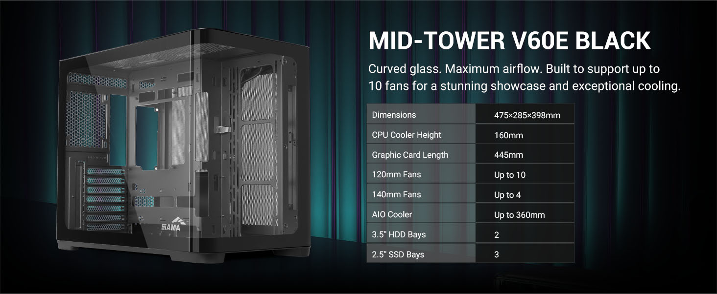 SAMA V60E Mid-Tower  Black Computer Case
