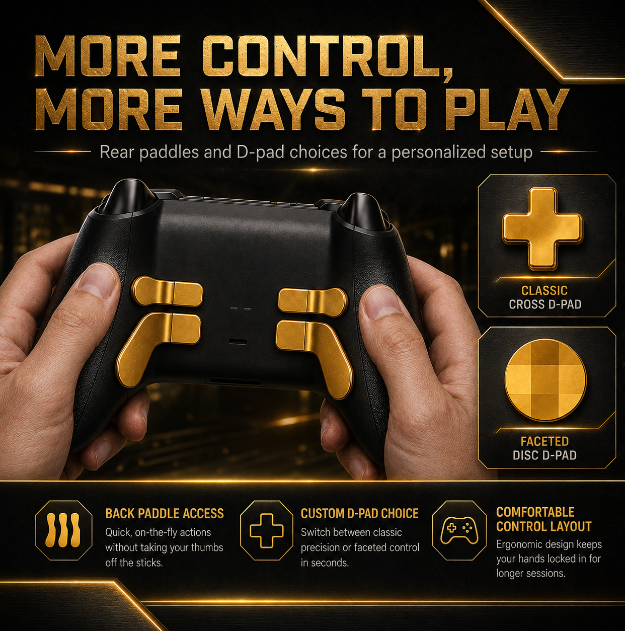 gold rear paddles, elite controller accessory kit, controller customization parts