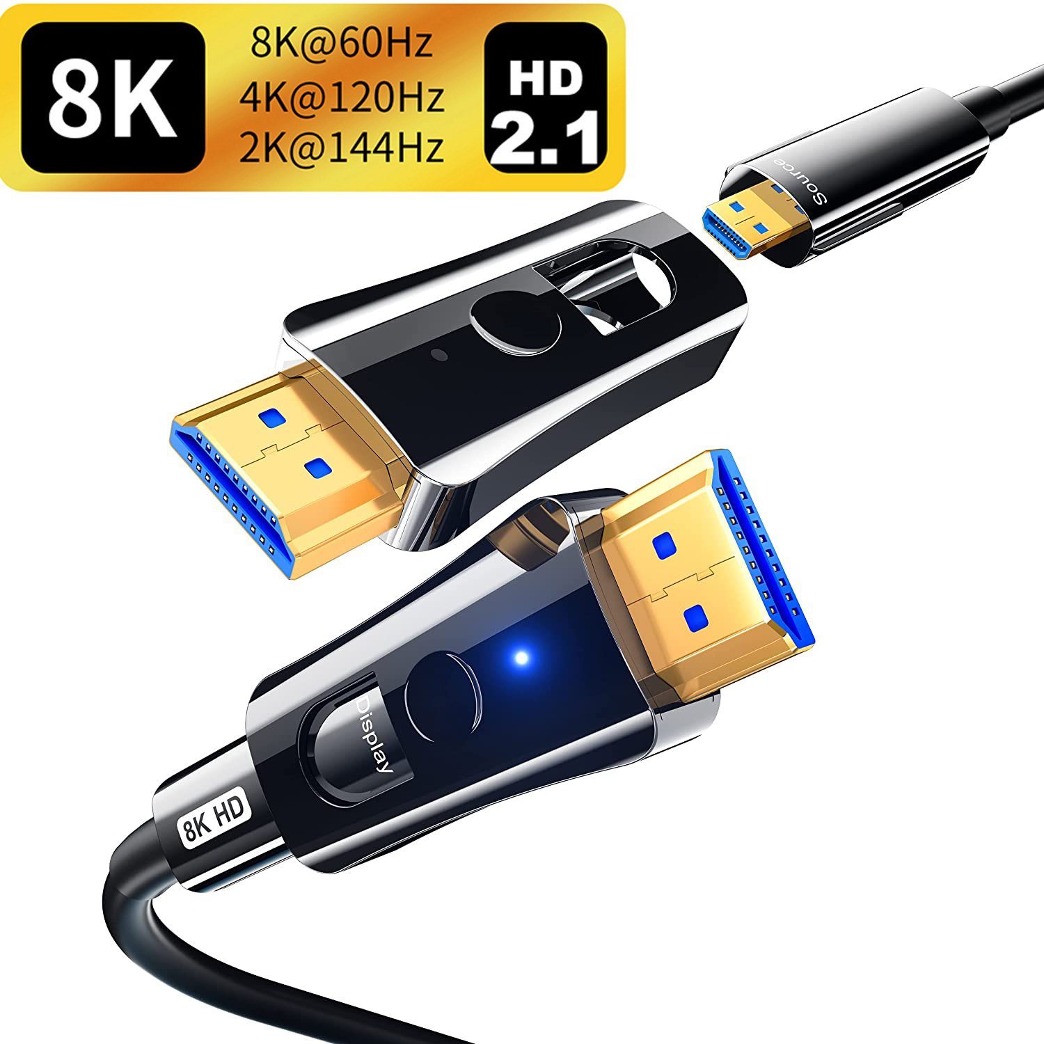  8K Detachable HDMI Fiber Optic Cable 33Feet/10m, Long