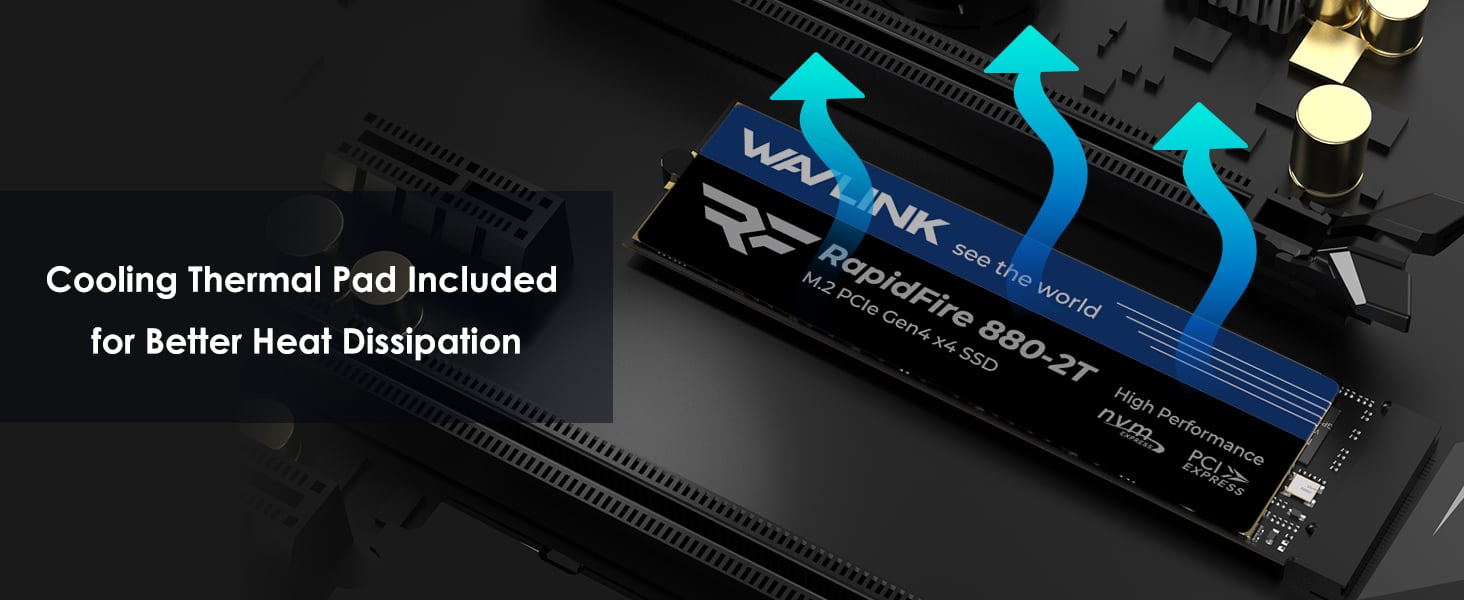 WAVLINK 2TB SSD, M.2 2280 PCIe Gen4x4 NVMe 1.3 Internal Gaming Solid State  Drive with Cooling Sticker, Sequential Read/Write Speed up to