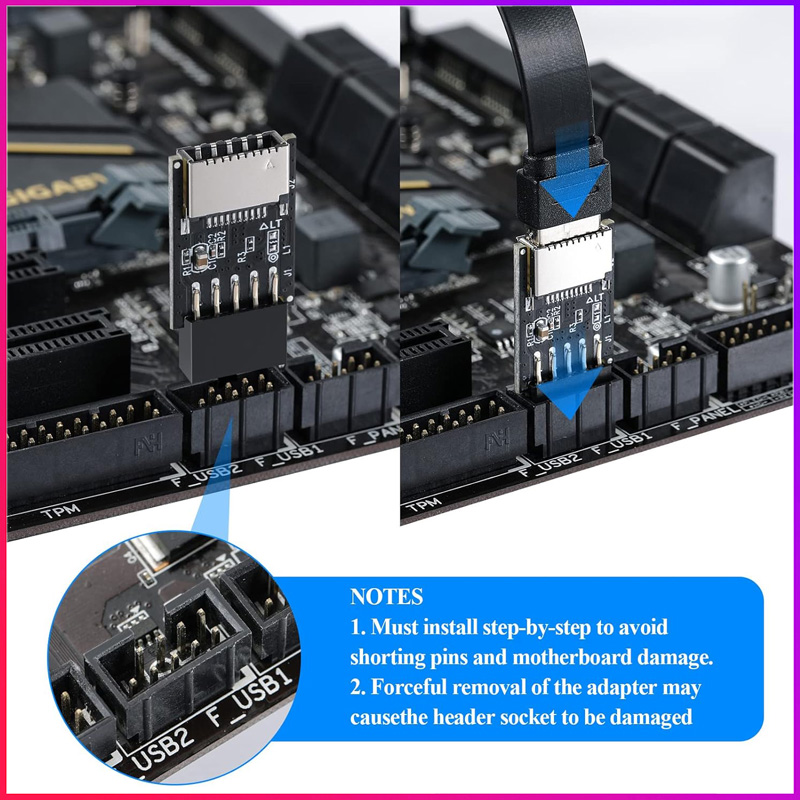 Adattatore USB 2.0 A 9 Pin Maschio – USB 3.1 Tipo E Key-A Femmina – Per Pannello Frontale PC – Plug & Play
