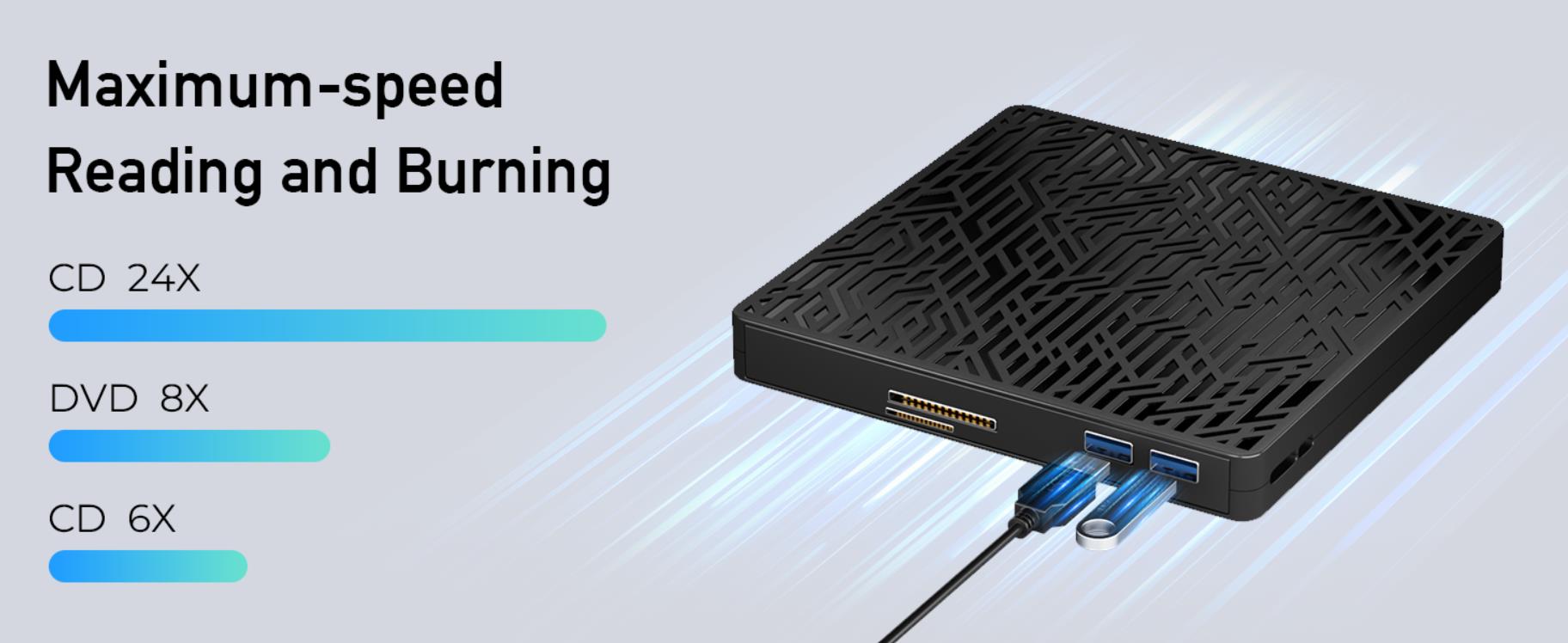 5 in 1 External Blu Ray Drive, External Blu Ray CD DVD Drive, USB 3.0 Type C Portable Blu Ray Burner