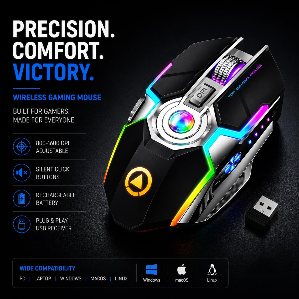 Upgrade your gaming and everyday computer experience with this Wireless Gaming Mouse Rechargeable RG