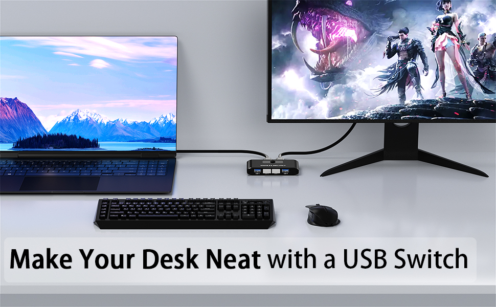 USB Switch, USB 3.0 Switch Selector, 2 Computers Sharing 4 Devices, Aluminum Switcher