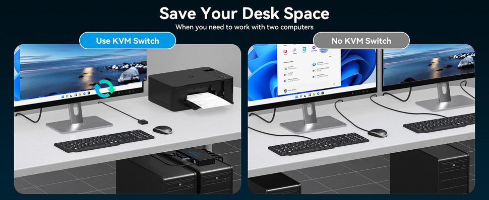 Aluminum 8K HDMI2.1 KVM Switch 2 Port - 2 computers Share 1 Monitor and 4 USB3.0 devices