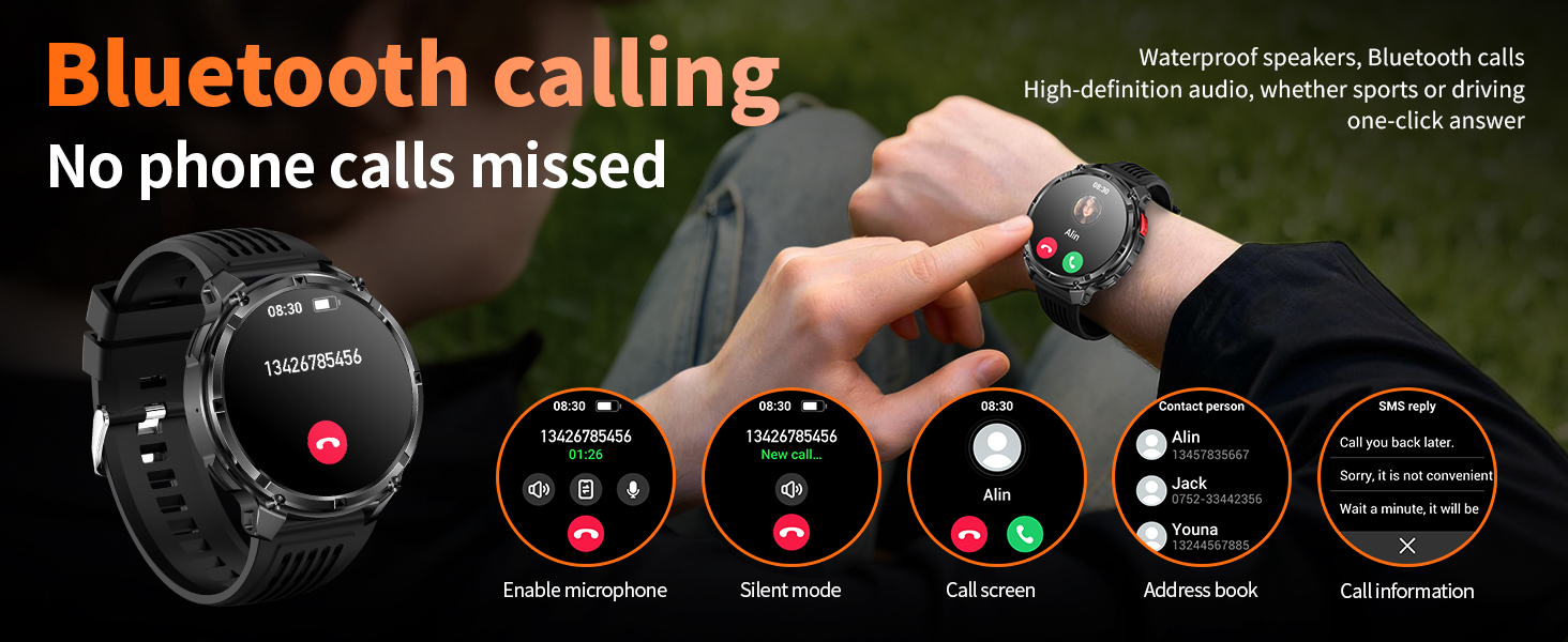 Mens Smart Watch for iPhone & Android Phones, Military Sport Smart Watches