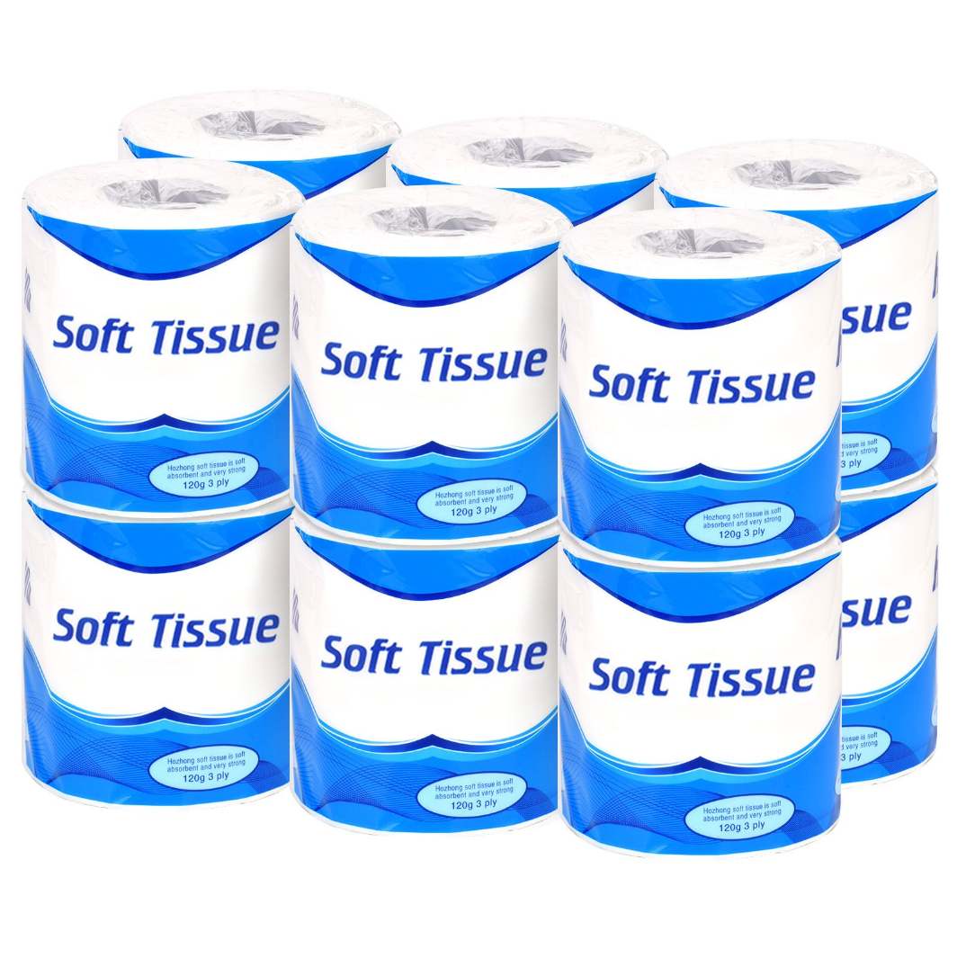 12 Rolls Soft Tissue Toilet Paper Family Pack, 3-Ply 120g Individually Wrapped Bathroom Tissue, Whit