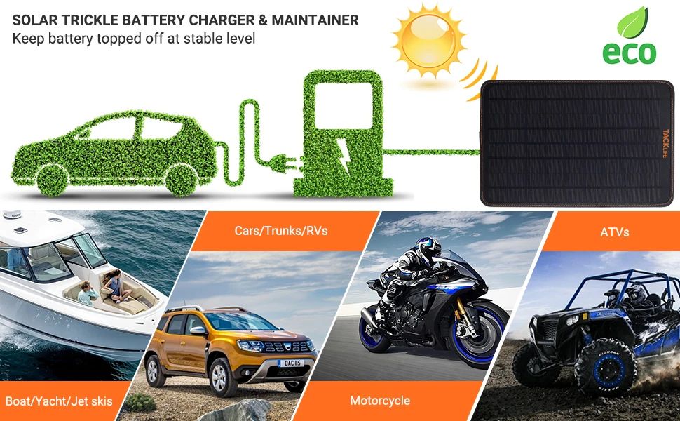 Portable Solar Charger Solar Panel Motorcycle Boat Tractor 18 Volt Notebook-Sized Car Battery Charger & Maintainer 10W Power Battery Charging with Alligator Clip Cable for Car SP101 