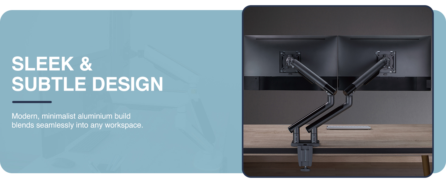 slim monitor arm, dual monitor arm, minimalist monitor mount, low-profile, VESA mount, ergonomic
