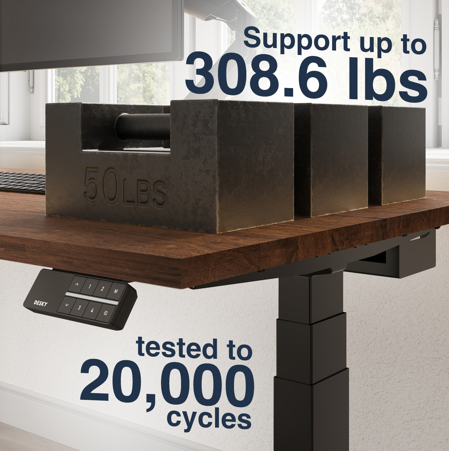 dual motor sit stand desk, solid rubberwood standing desk, electric ergonomic workstation