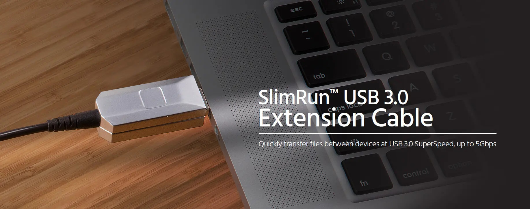 SlimRun USB-A to USB-A Female 3.0 Extension Cable - Fiber Optic
