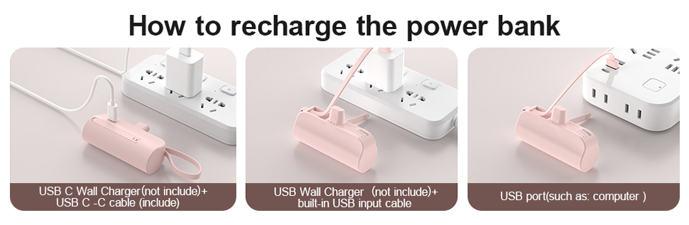 Small Portable Charger for iPhone, 5000mAh Mini Power Bank with Built-in Cable/Metal Stand