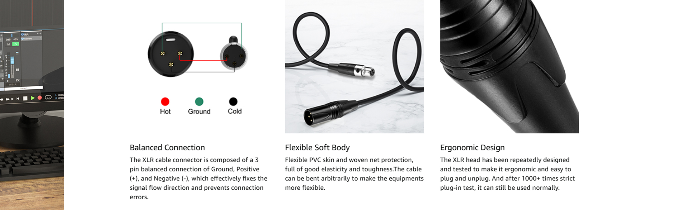 3 Pin of Mini XLR female to 3Pin of XLR male under balanced welding way
