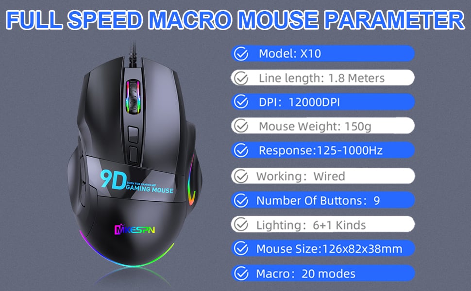  NYIEFADA Wired Gaming Mouse with Side Buttons, Programmable  Ergonomic Thumb Rest- 10000 DPI High-Precision Sensor, 10 Buttons/Shortcut  Flashing RGB Computer Mouse for PC Laptop Gaming : Video Games