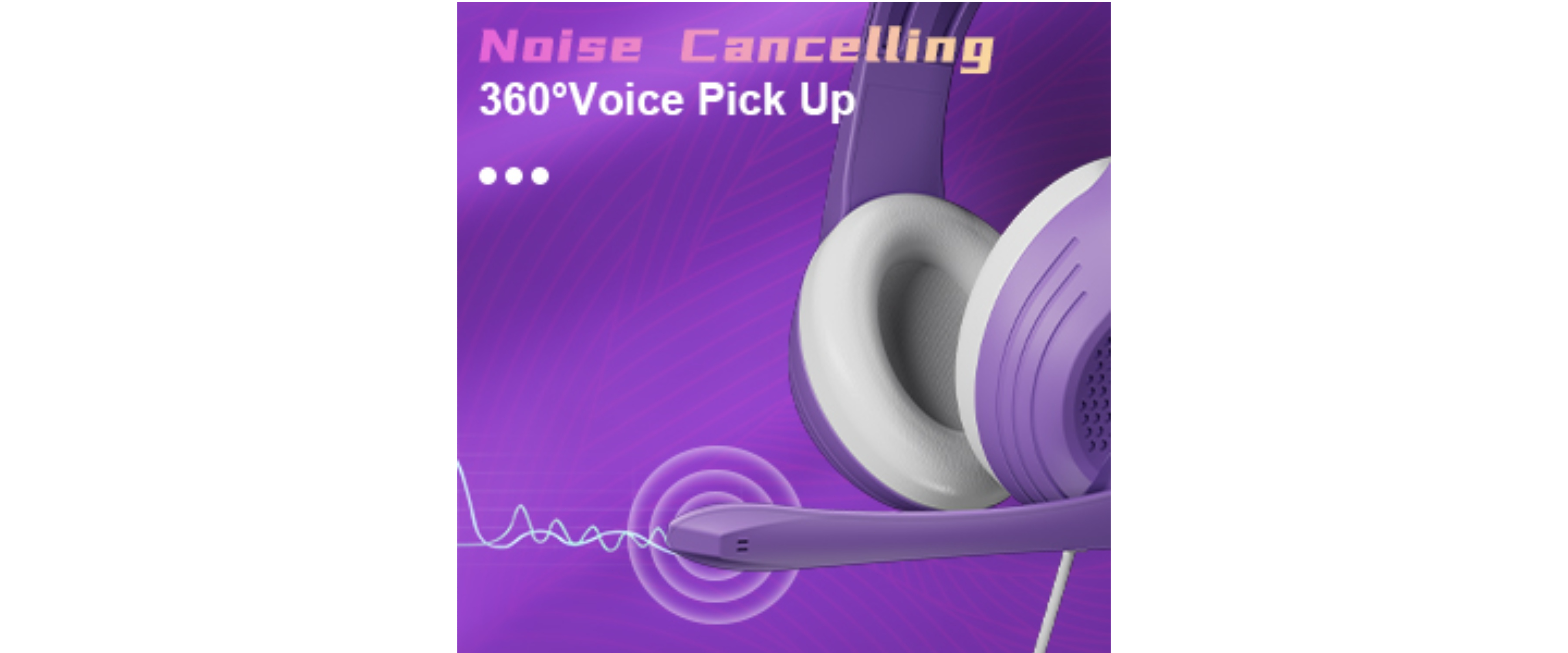 Purple headset mic, noise cancelling, 360° voice pickup, soundwave