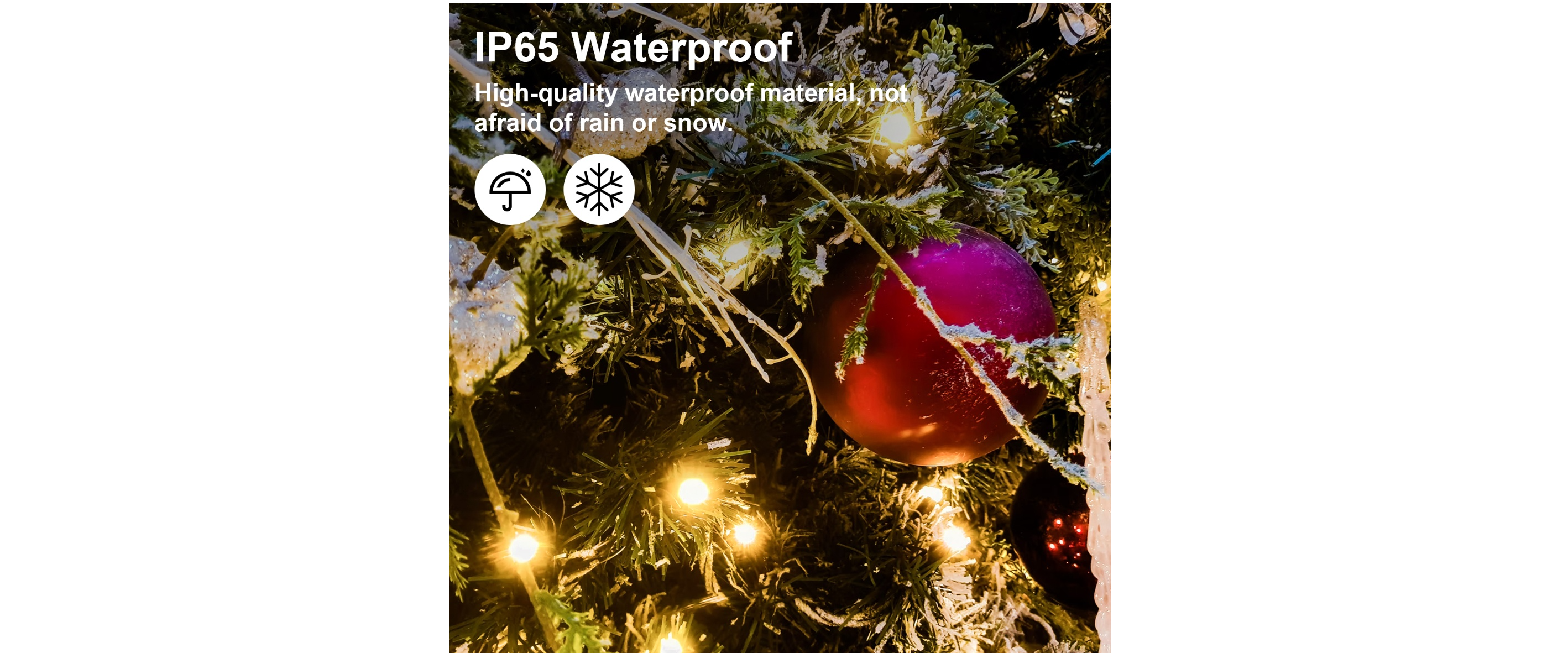 IP65 waterproof string lights on christmas tree,rain snow resistant outdoor decor