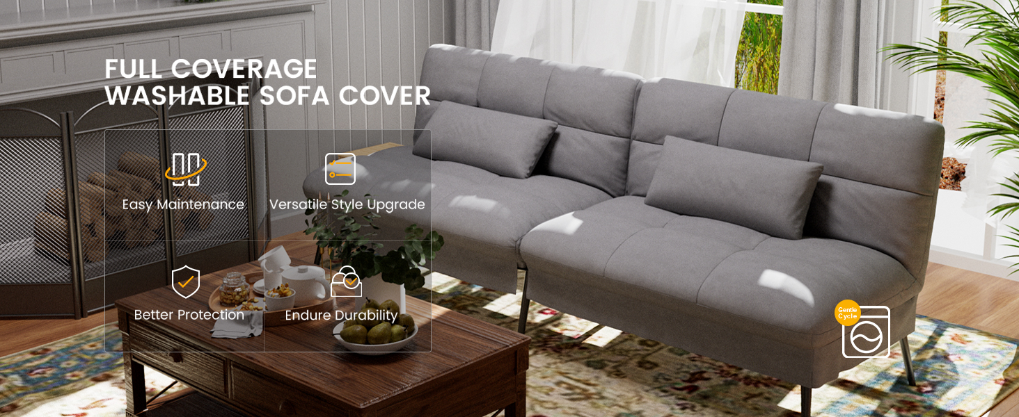 COMHOMA Convertible Futon Sofa Bed, 68Fabric Futon Couch with Adjustable Backrest, Folding Futon Sle
