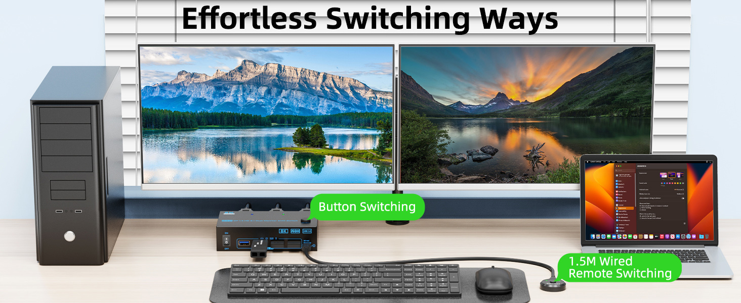 Create An Effective Workspace with 8K Displayport 1.4 HDMI 2.1 KVM Switch