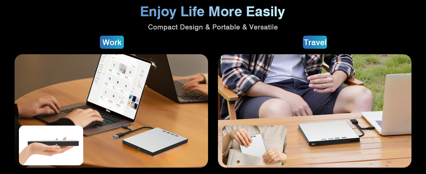 External Blu ray Drive for Laptop, Blu Ray Burner, USB 3.0 Type-C External Bluray DVD Drive