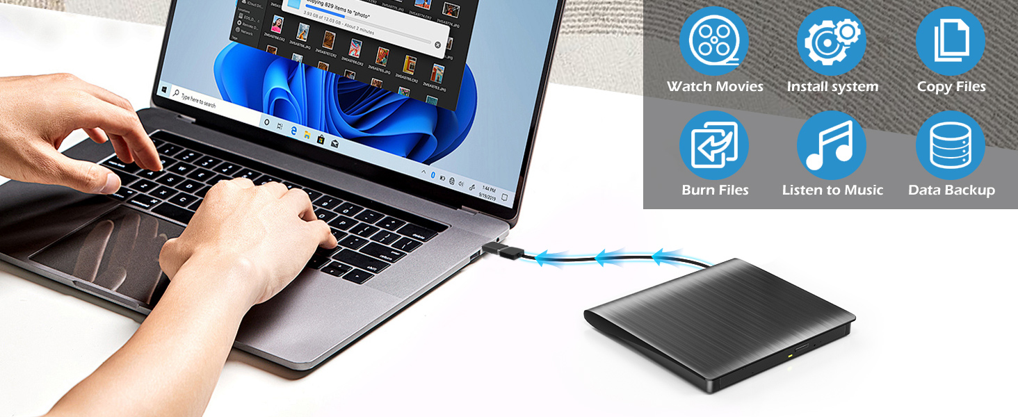 External CD DVD Drive for Laptop, USB 3.0 Type-C CD Burner Portable CD +/-RW Drive DVD Player for RO