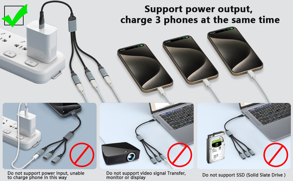 Matters Need Attention This splitter does not support power input, it does support power output. Doe