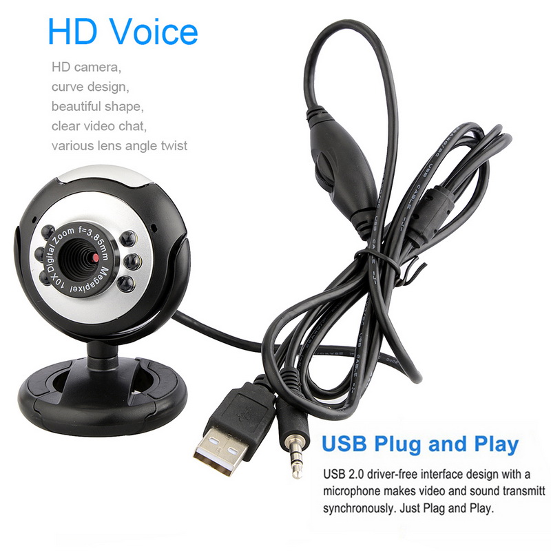 480P USB2.0 Webcam Camera with Mic Night Vision Web Cam For PC
