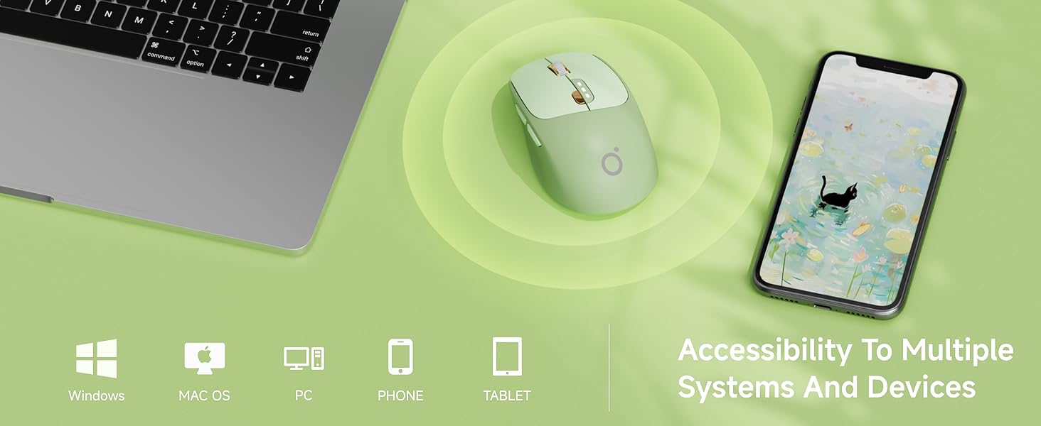 Bluetooth Wireless Mouse, Bluetooth & 2.4G Quiet Computer Mouses with 1600 DPI, Battery Level Displa