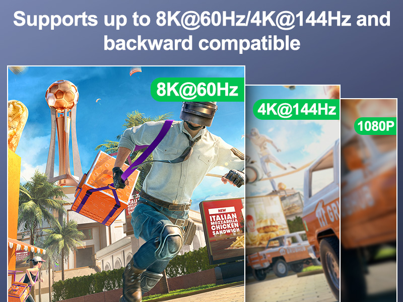 UHD8K@60Hz/4K@144Hz The resolution and fresh rate of triple monitor KVM switch supports up to 8K@60H