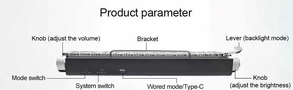 Different switches and toggle buttons on the back of the keyboard
