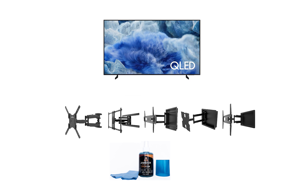 Samsung Q8FA Series TV with Kanto TV Wall Mount and Amber Screen Cleaner