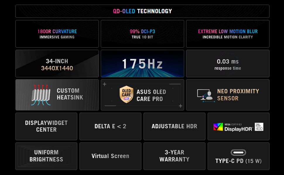 ASUS ROG Strix 34" Ultrawide OLED HDR Gaming Monitor (XG34WCDG)