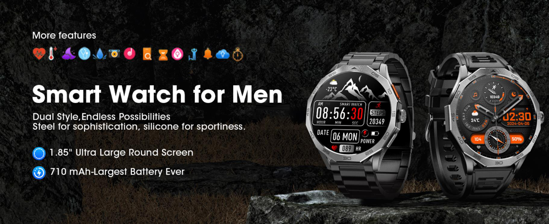 Smart Watch for Men, 1.85" HD Ultra Screen Touch Screen Sport Smartwatch 710mAh Battery Smart Watche
