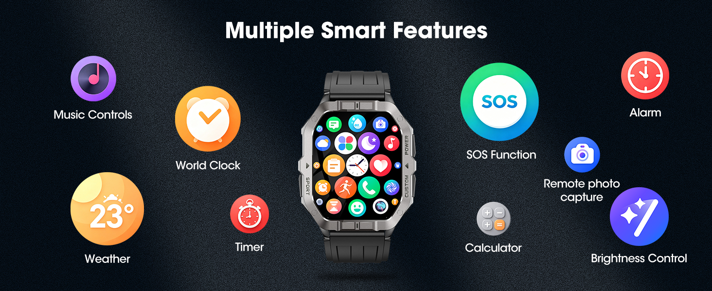 Military Smart Watch Built-in GPS, Bluetooth Calling, for iPhone & Android Phones