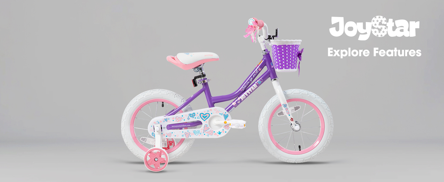 joystar kids bike boy girl children youth bicycle toddler training wheels basket low-step frame
