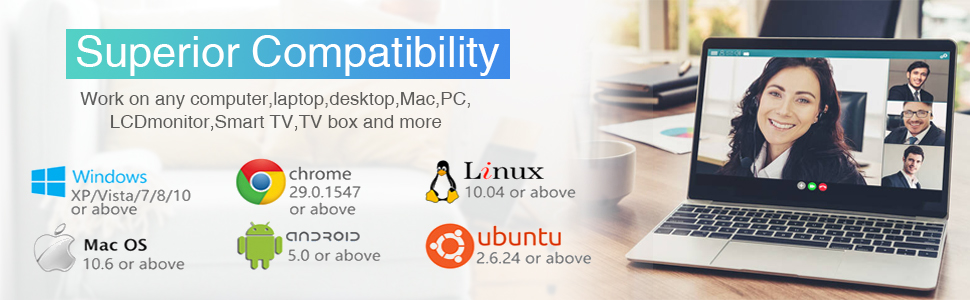 Windows 2000/XP/7/8/10, Chrome 29.0.1547, Linux 10.04, Mac OS 10.6 Android 5.0, Ubuntu 2.6.24