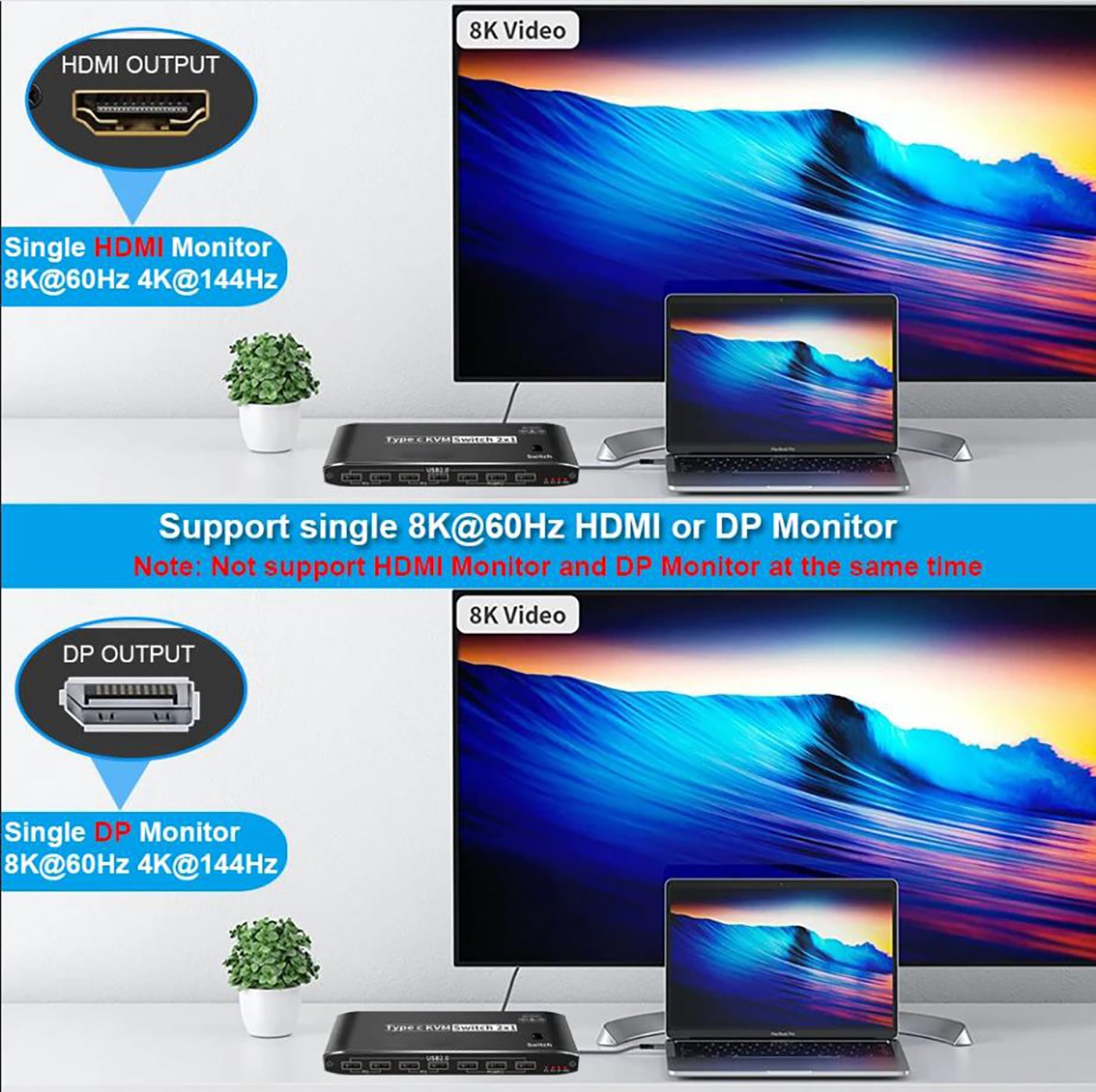 1 HDMI 2.1 Output ports and 1 DP 1.4 Output ports (purchased single monitor by yourself)