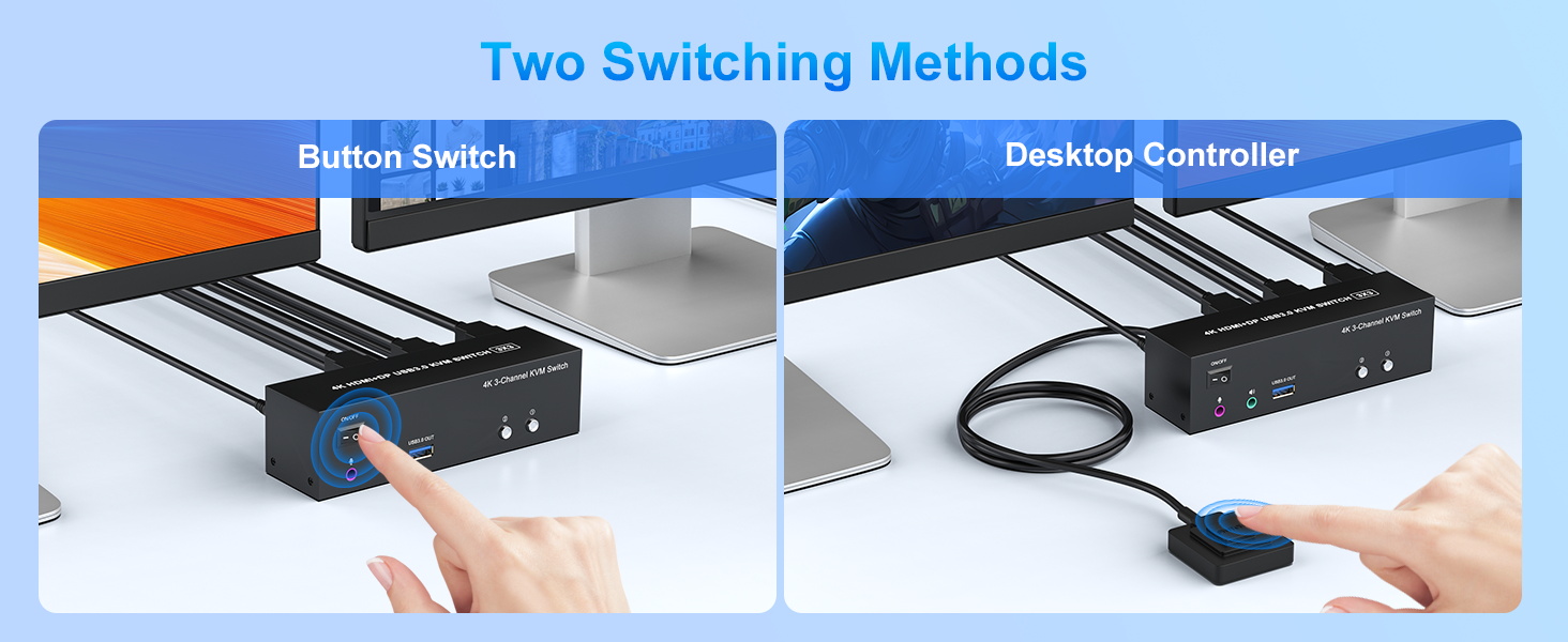 4K KVM Switch 3 Monitors 2 Computers, Triple Monitor Displayport + 2 HDMI USB 3.0 KVM Switches 4K@60