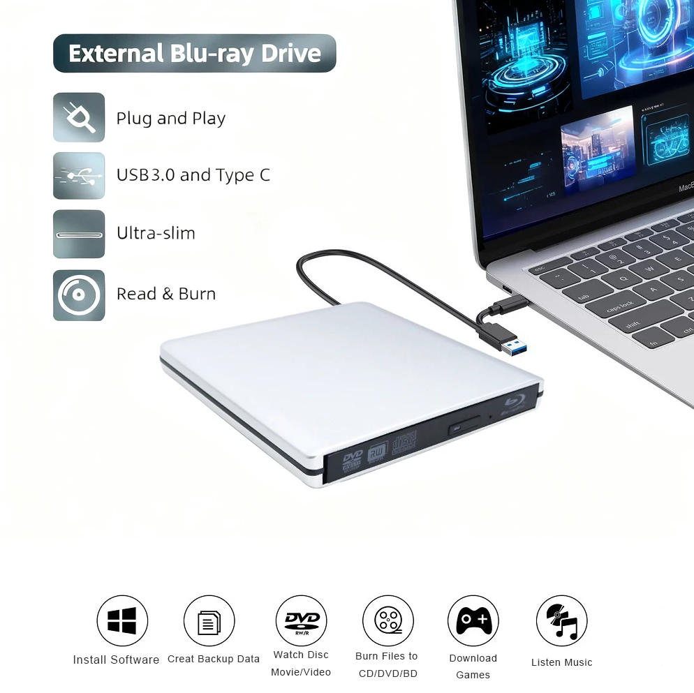 This external cd/dvd/Blu ray drive for laptop is multi-functional.