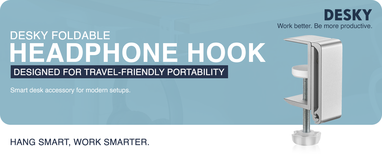 foldable headphone hook, under-desk headset hanger, rotating headphone mount, adhesive desk hook